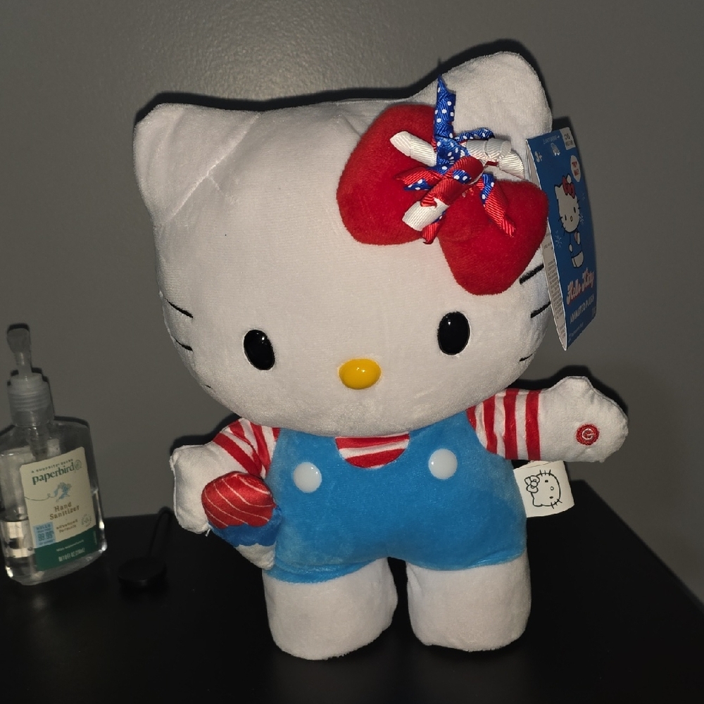 Hello Kitty Plush with Blue Outfit and Red Accents